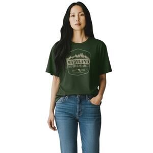 Maryland Women's Graphic T-Shirt L Green Short Sleeve Crew Neck Old Line State
